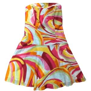 ABS Allen Schwartz Vintage Strapless Psychedelic Swirl Mini Dress Multi Color 4